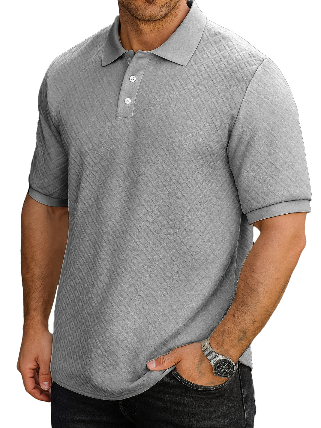 Men's Fashion Casual Daily Textured Fabric Lapel Short-sleeved Polo Shirt