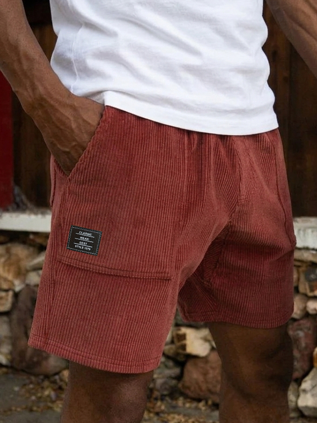 Men's Casual Retro Corduroy Embroidered Logo Loose-fitting Casual Shorts