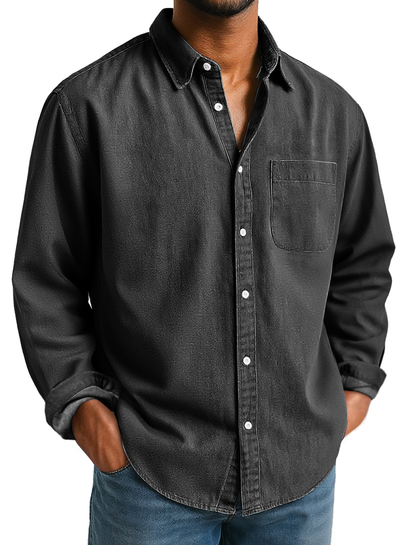 Men's Everyday Lapel Pocket Casual Comfort Long Sleeve Shirt