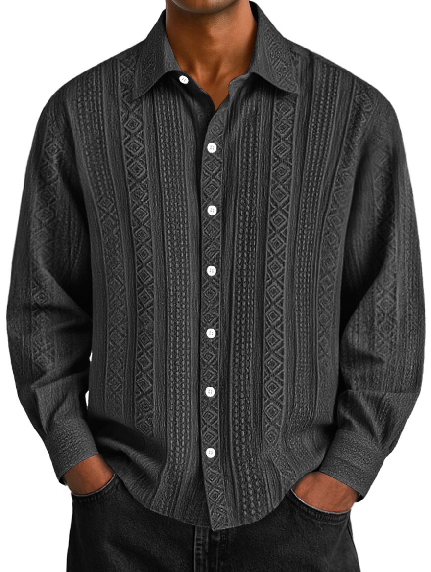 Men's Daily Jacquard Texture Casual Solid Color Long-sleeved Shirt