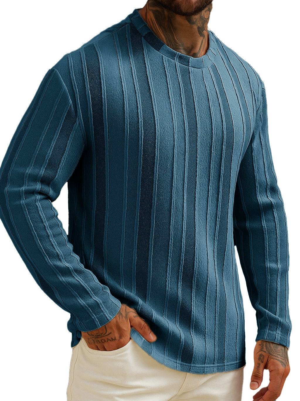 Men's Stylish Casual Striped Crew Neck Long-sleeved T-shirt