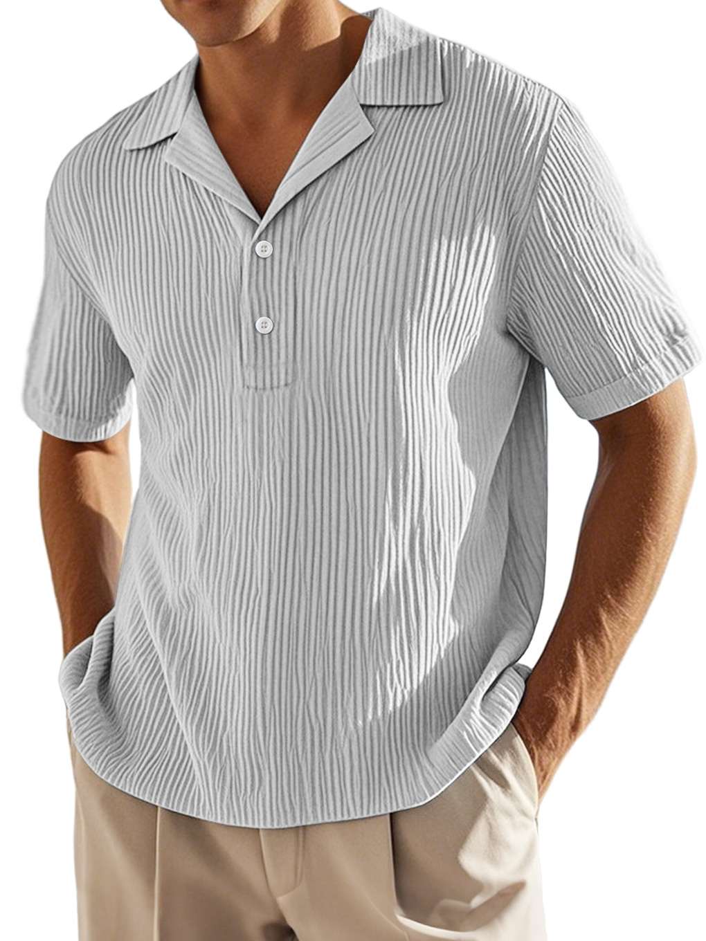 Men's Daily Lapel Button-down Ribbed Casual Short-sleeved Polo Shirt