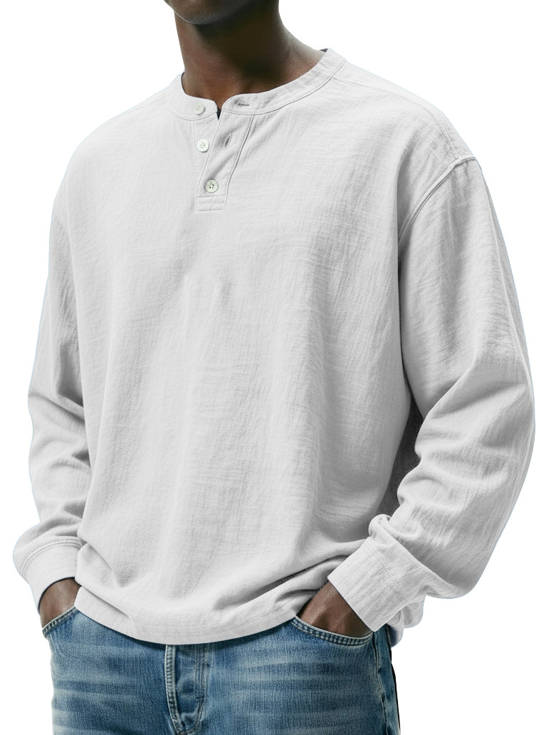 Men's Fashionable Casual Linen Fabric Long-sleeved Henley Shirt