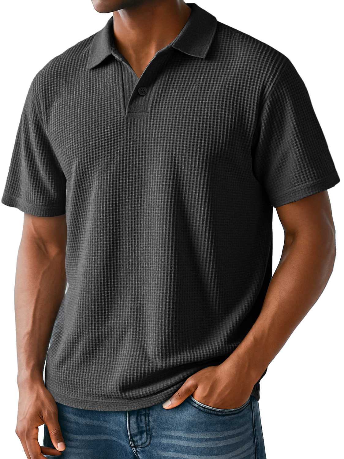 Men's Daily Casual Waffle Lapel Simple Short-sleeved Polo Shirt