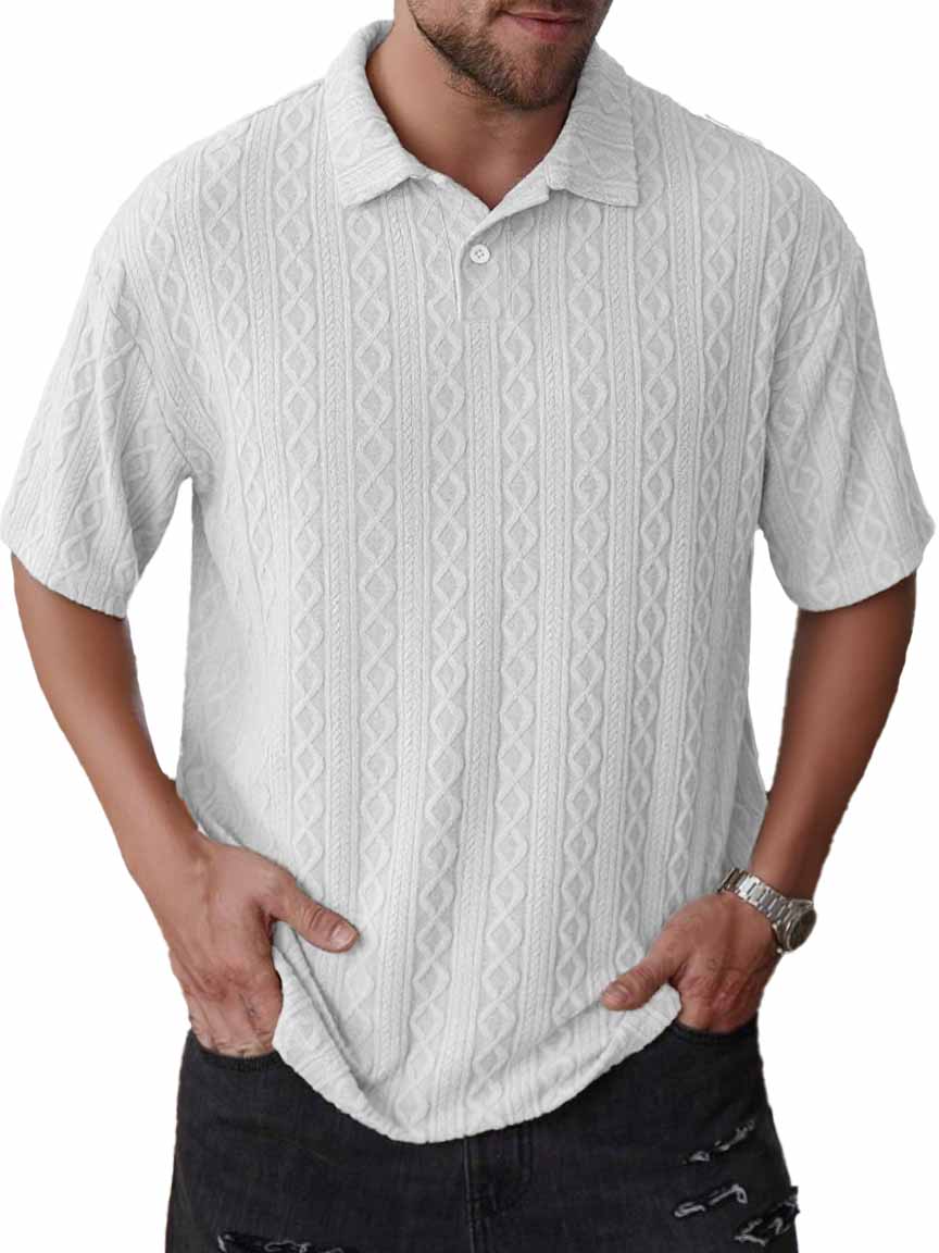 Men's Fashion Daily Casual Jacquard Fabric Lapel Short-sleeved Polo Shirt