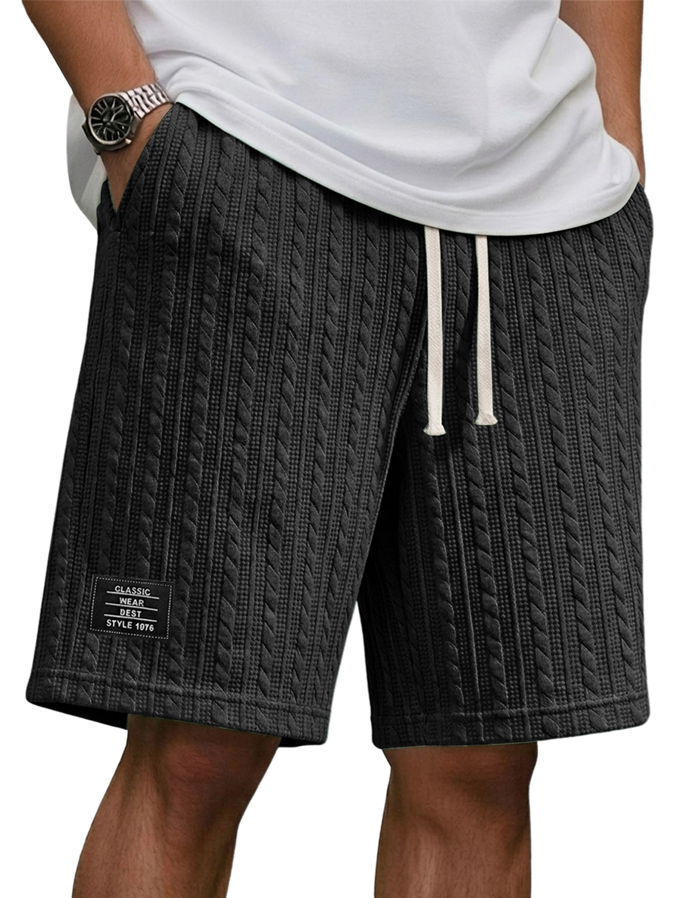 Men's Relaxed-fit Shorts With Jacquard Texture And Embroidered Logo