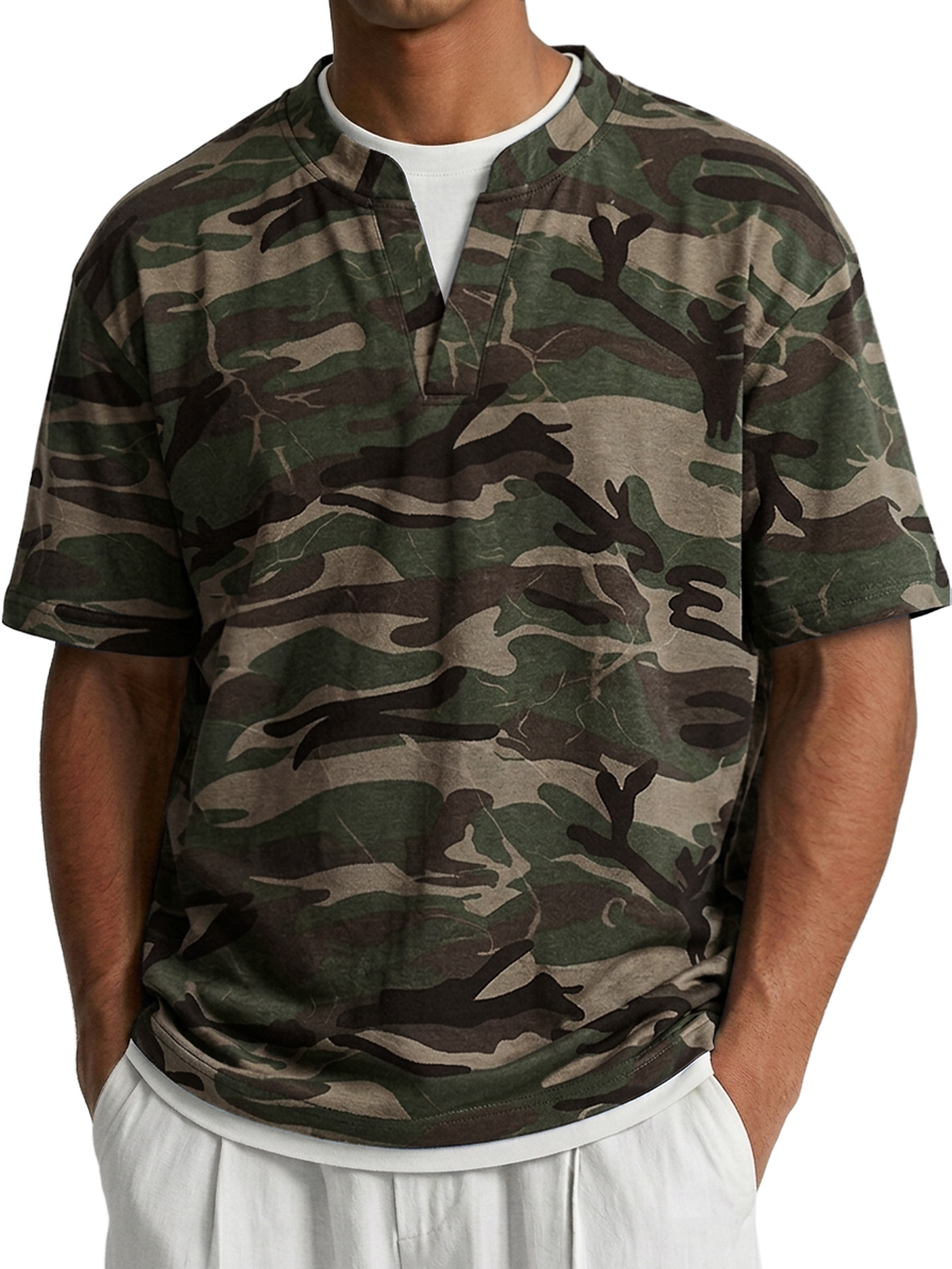 Men's Two-piece Camouflage Print Casual Short-sleeved T-shirt
