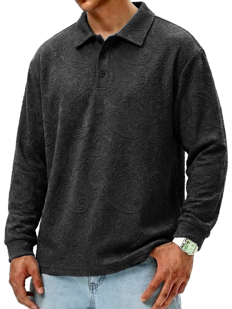 Men's Fashionable Retro Paisley Fabric Loose-Fit Collar Polo Shirt