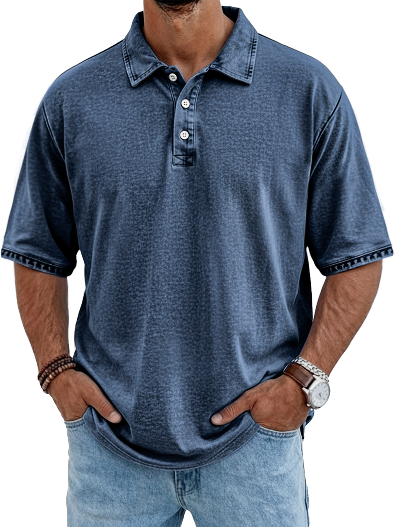 Men's Casual Retro Collar Button-Down Short-Sleeve Polo Shirt