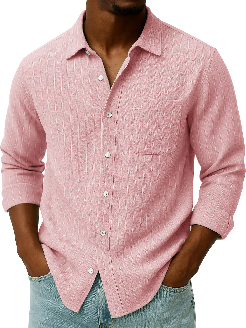 Men's Stylish Casual Everyday Jacquard Lapel Long-sleeved Shirt