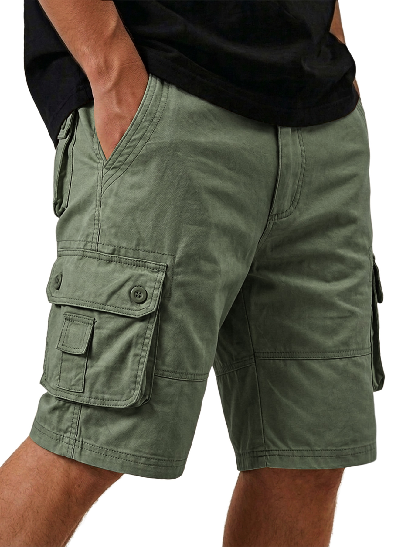 Men's Loose-Fit Cotton Casual Cargo Shorts with Multiple Pockets