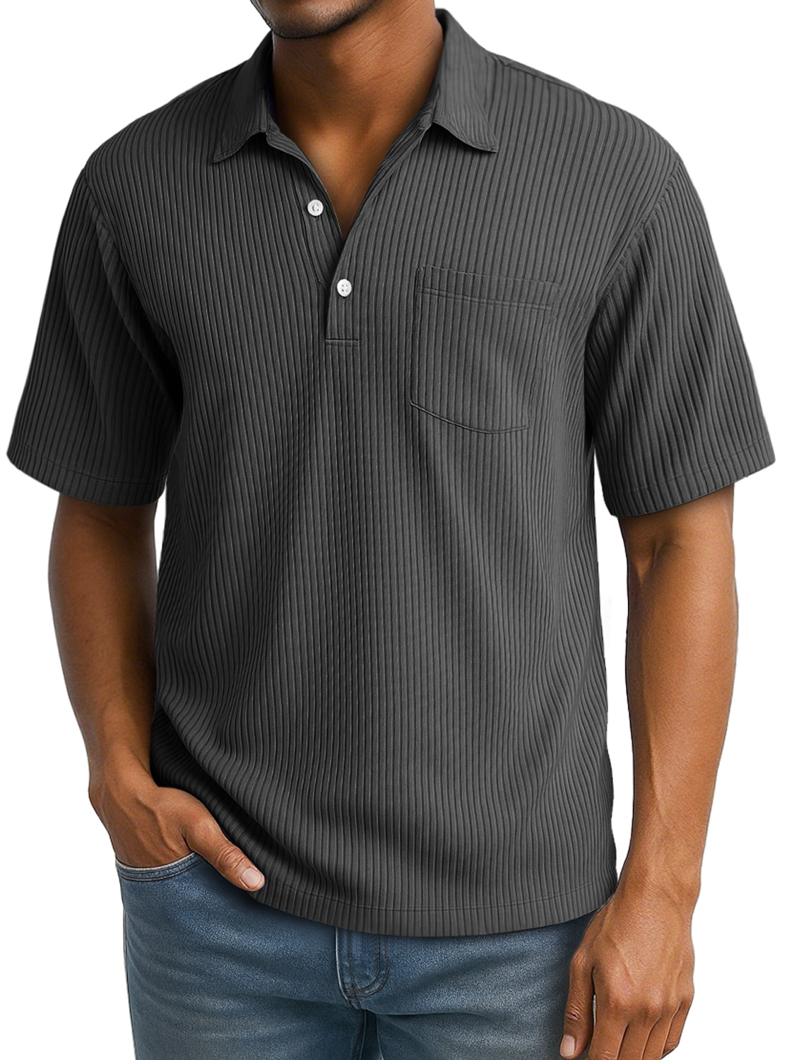 Men's Daily Lapel Pocket Ribbed Short-sleeved Polo Shirt