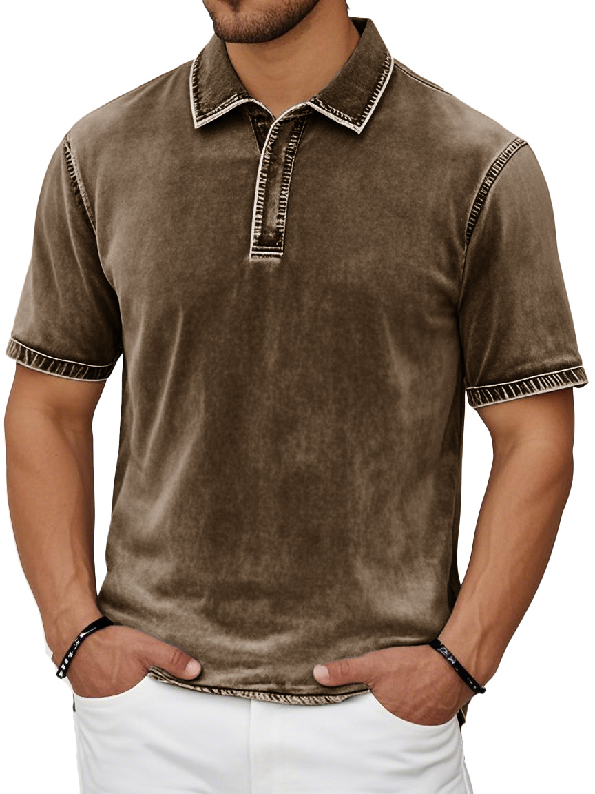 Men's Fashion Casual Retro Distressed Lapel Short-sleeved Polo Shirt