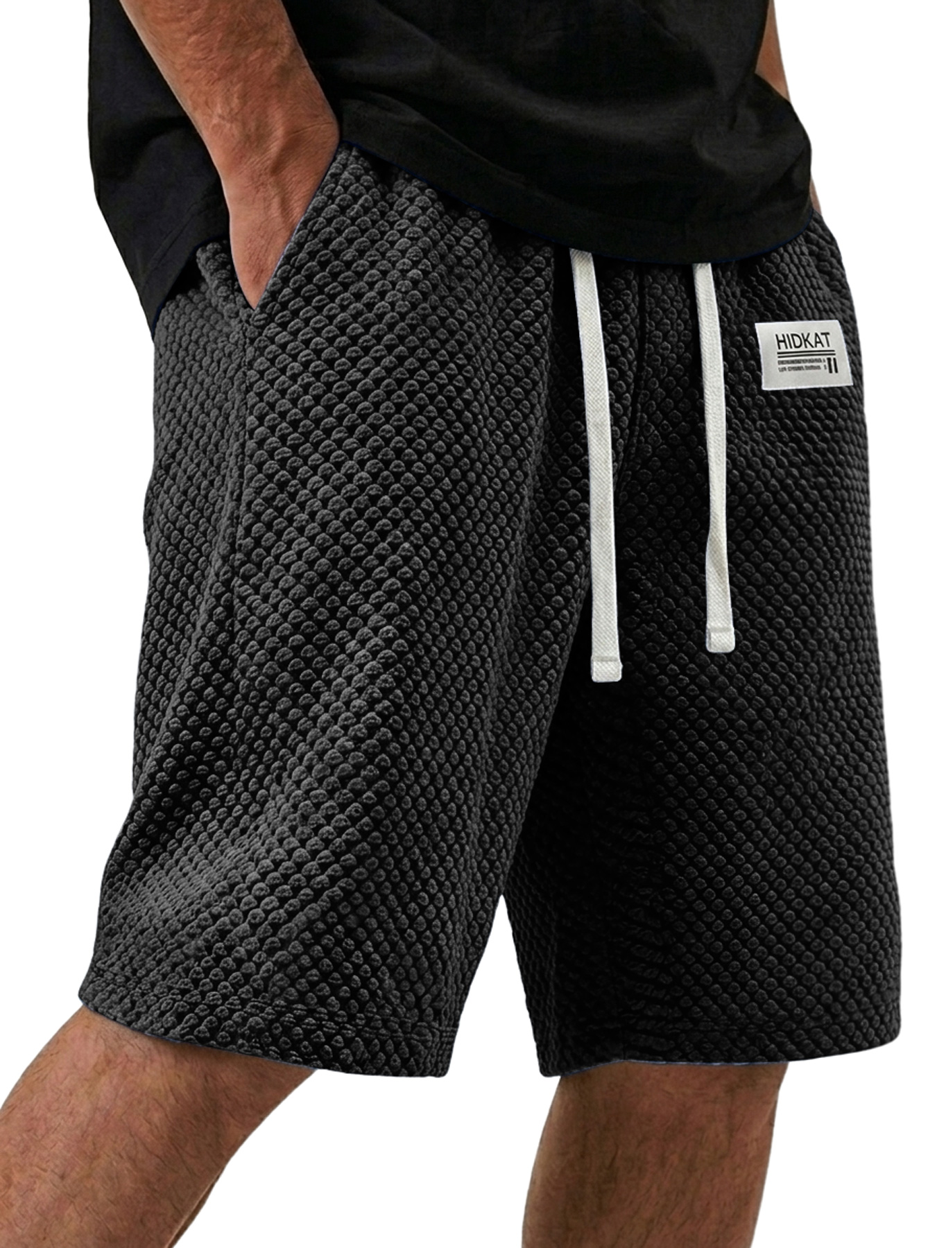 Men's Casual Textured Embroidered Logo Loose Shorts