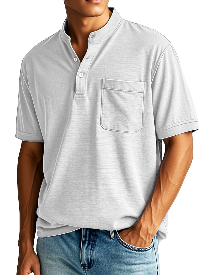 Men's Fashion Casual Stand-up Collar Pocket Short-sleeved Henley Shirt