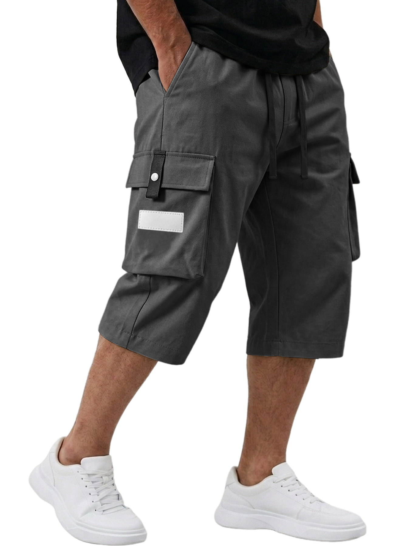 Men's Casual Multi-pocket Embroidered Logo Capri Cargo Shorts