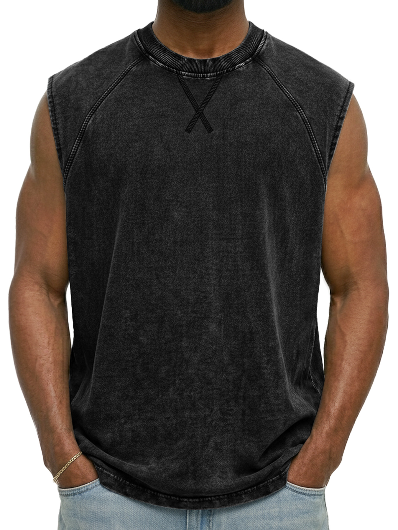 Men's Retro Raglan Round Neck Casual Sleeveless Vest