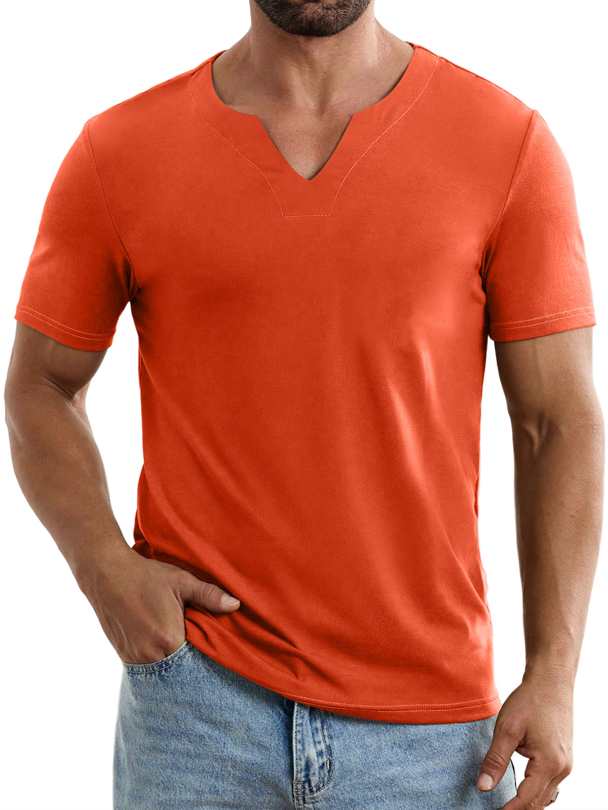 Men's Casual V-neck Solid Color Comfortable Short-sleeved T-shirt