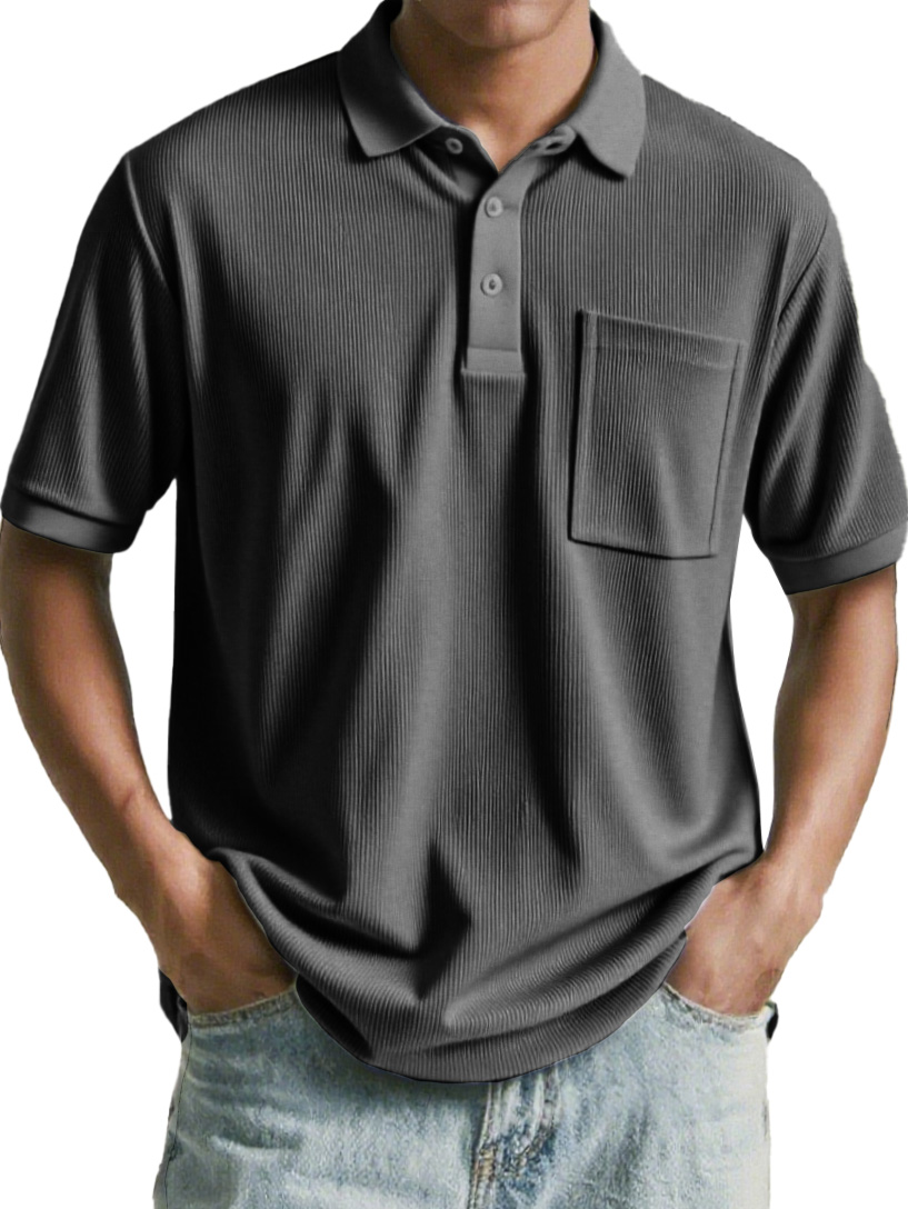 Men's Fashion Retro Corduroy Ribbed Pocket Short-sleeved Polo Shirt