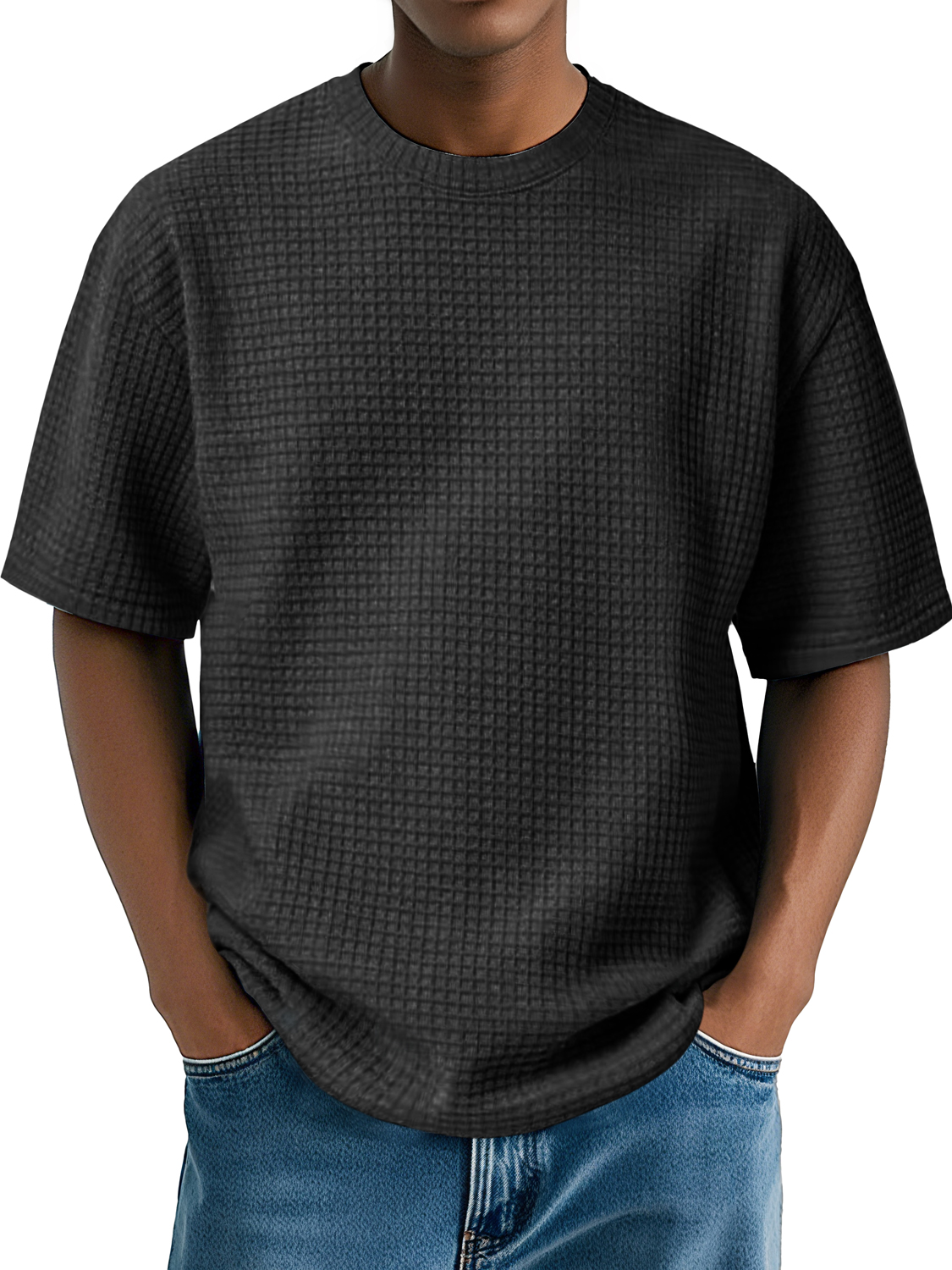 Men's Daily Round Neck Waffle Casual Comfort Short Sleeve T-Shirt