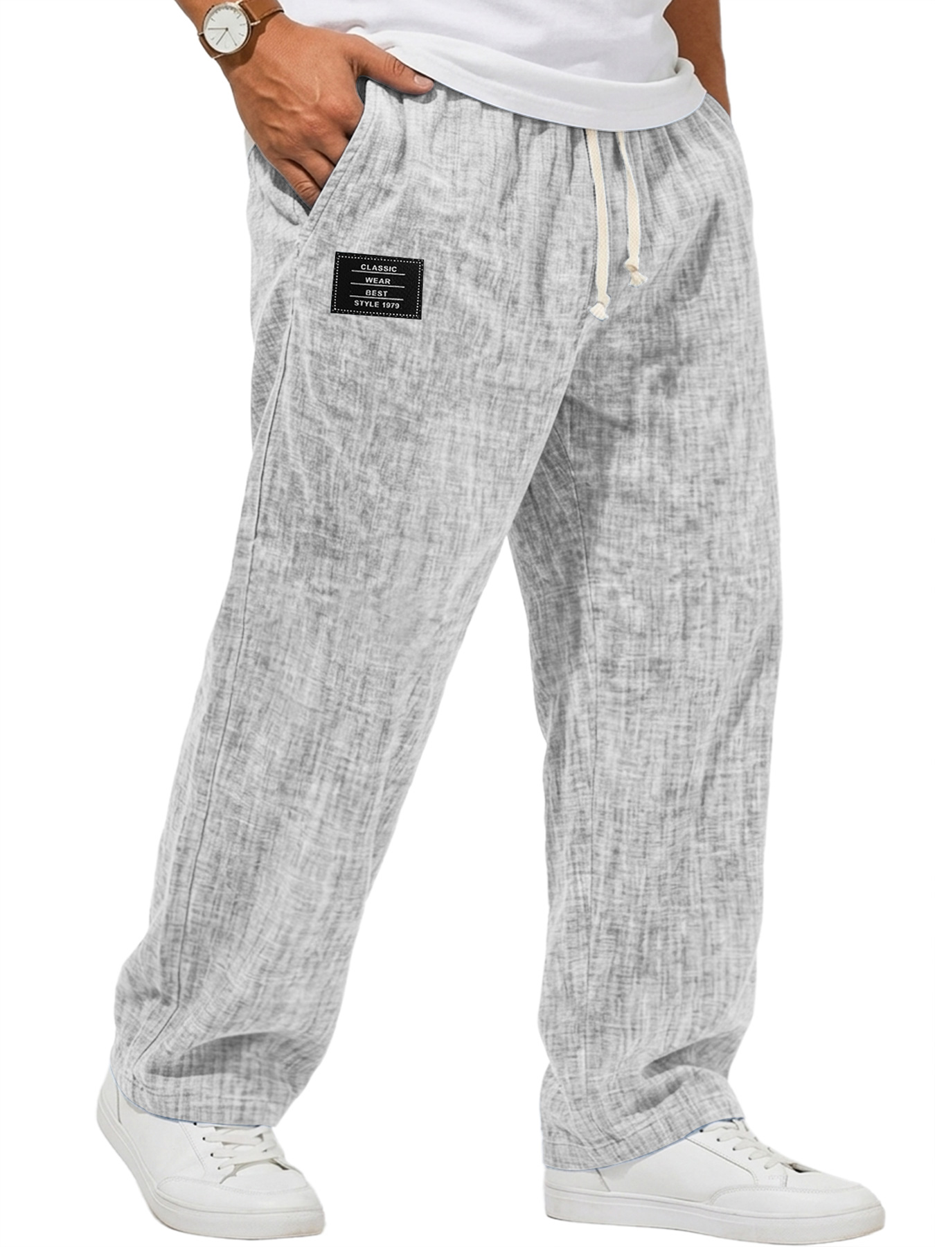 Men's Casual Breathable Embroidered Logo Loose-fitting Trousers