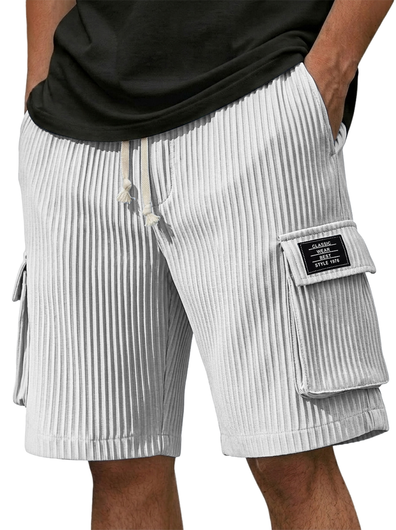 Men's Textured Multi-Pocket Casual Utility Shorts with Embroidered Logo