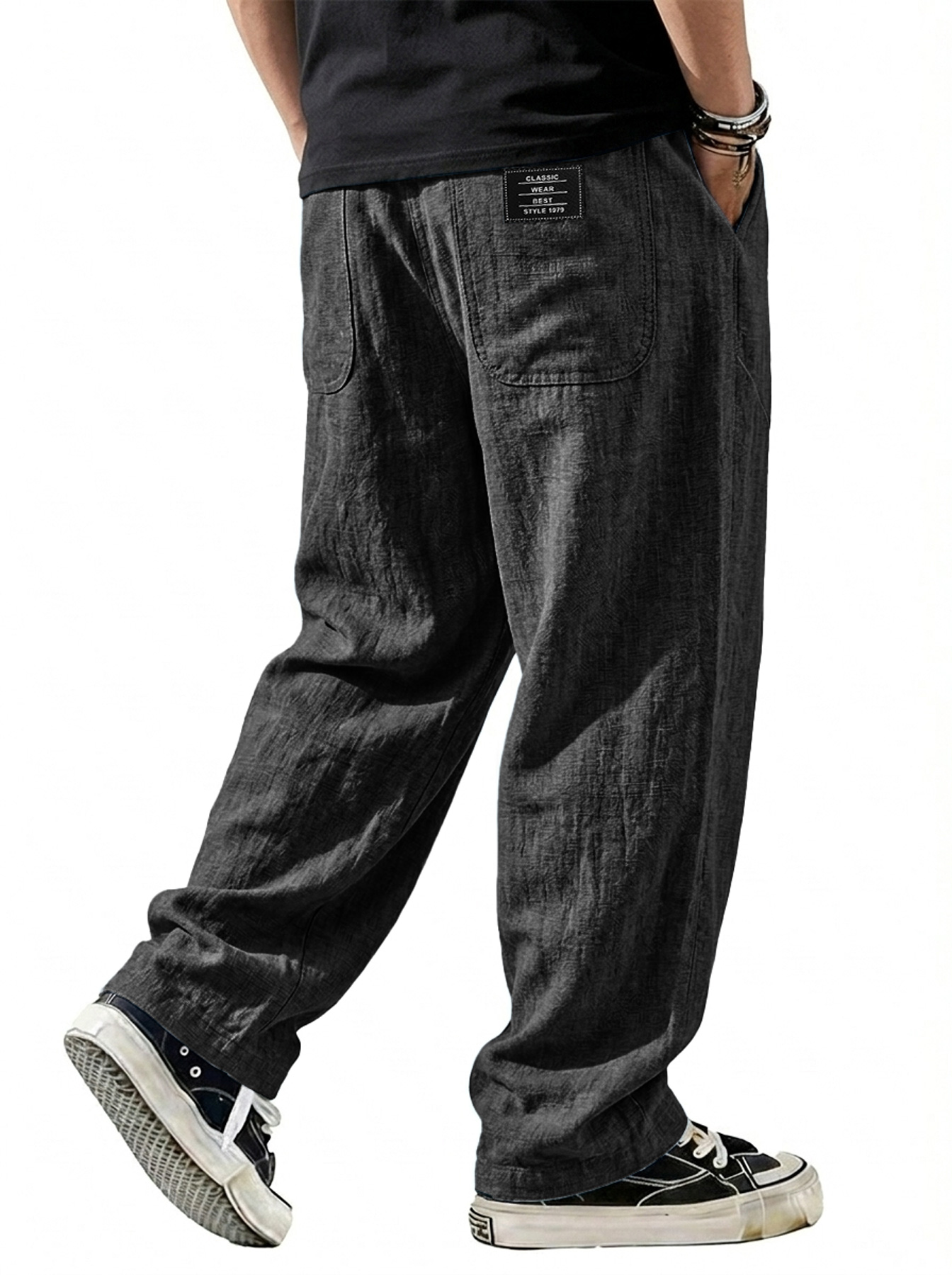 Men's Breathable Cotton-Linen Casual Trousers with Embroidered Logo