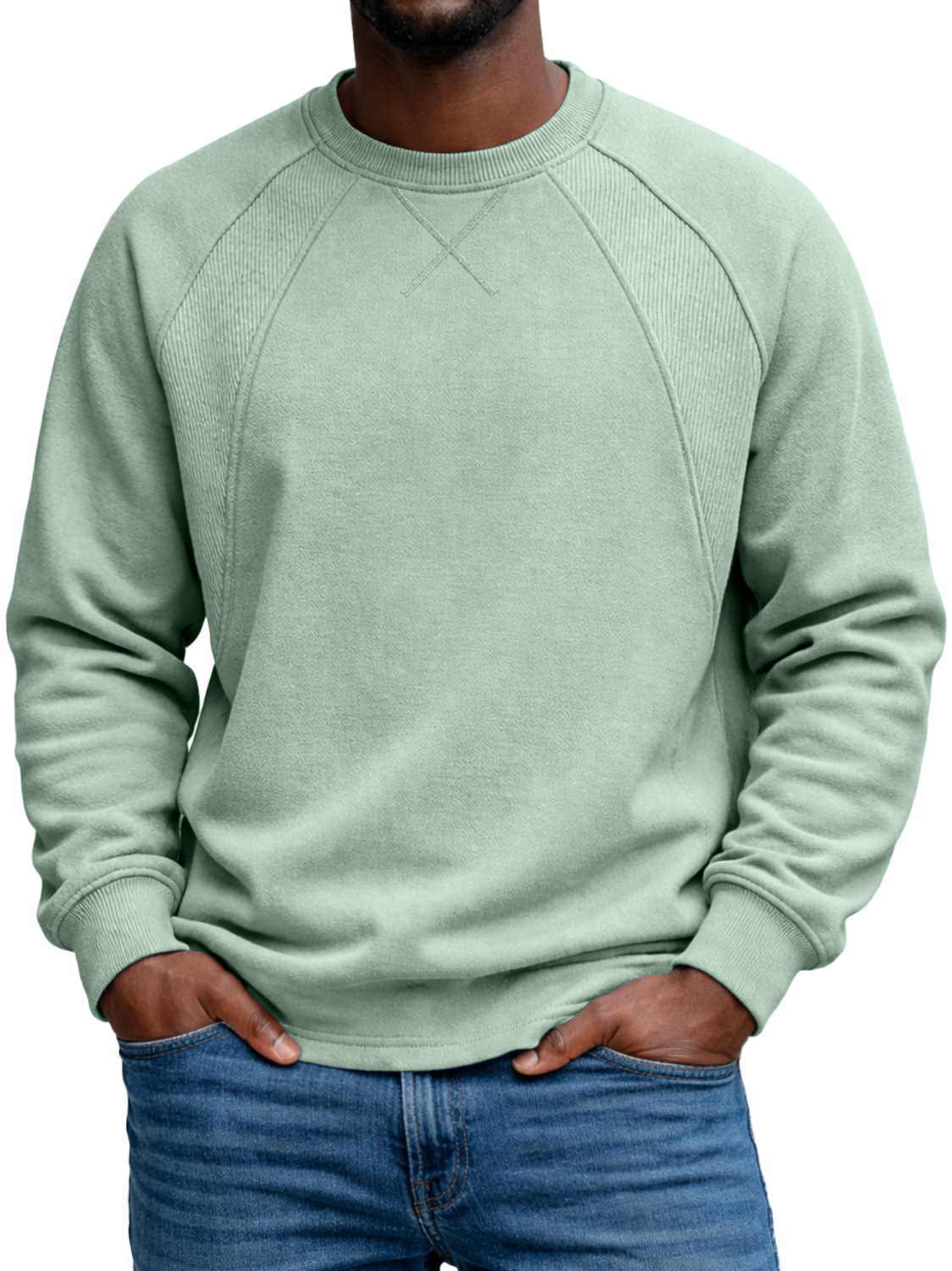 Men's Everyday Crew Neck Raglan Sleeve Patchwork Design Casual Long-sleeved T-shirt