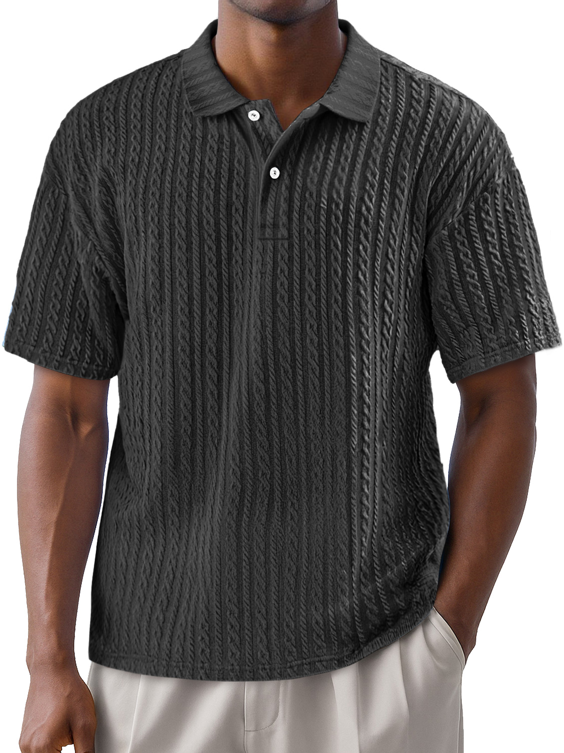 Men's Simple Texture Daily Lapel Button Casual Solid Color Short-sleeved Polo Shirt