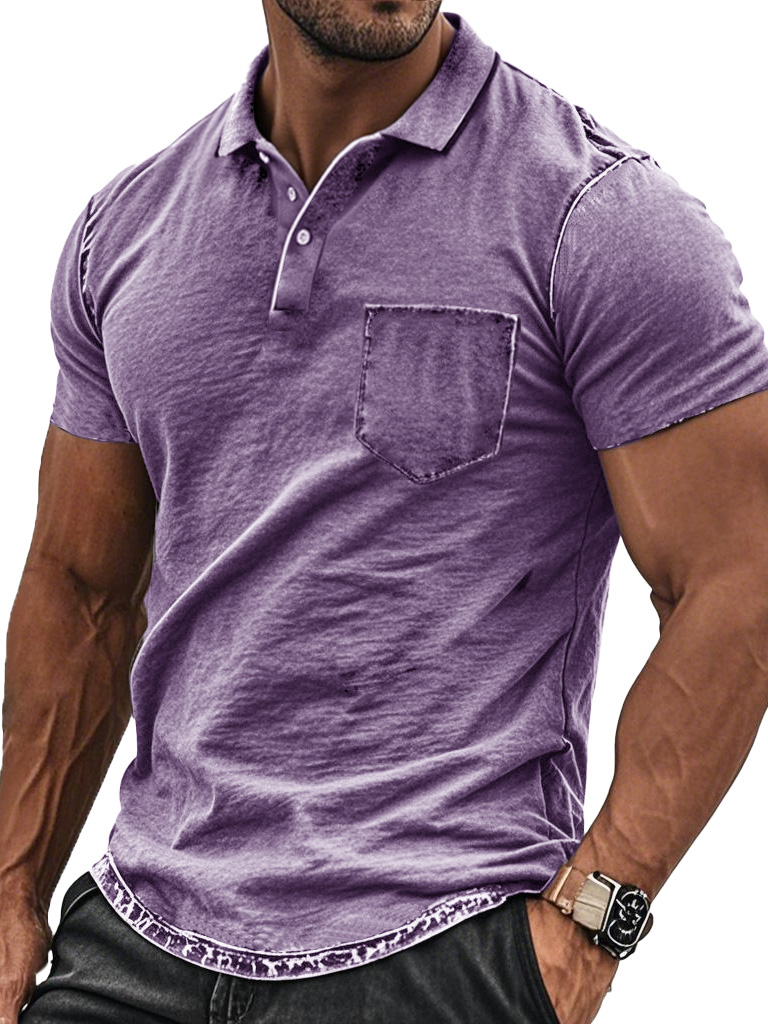 Men's Fashion Retro Distressed Pocket Short-sleeved Polo Shirt