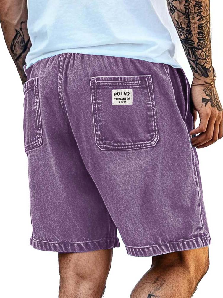 Men's Fashion Retro Distressed Pocket Embroidered Logo Shorts