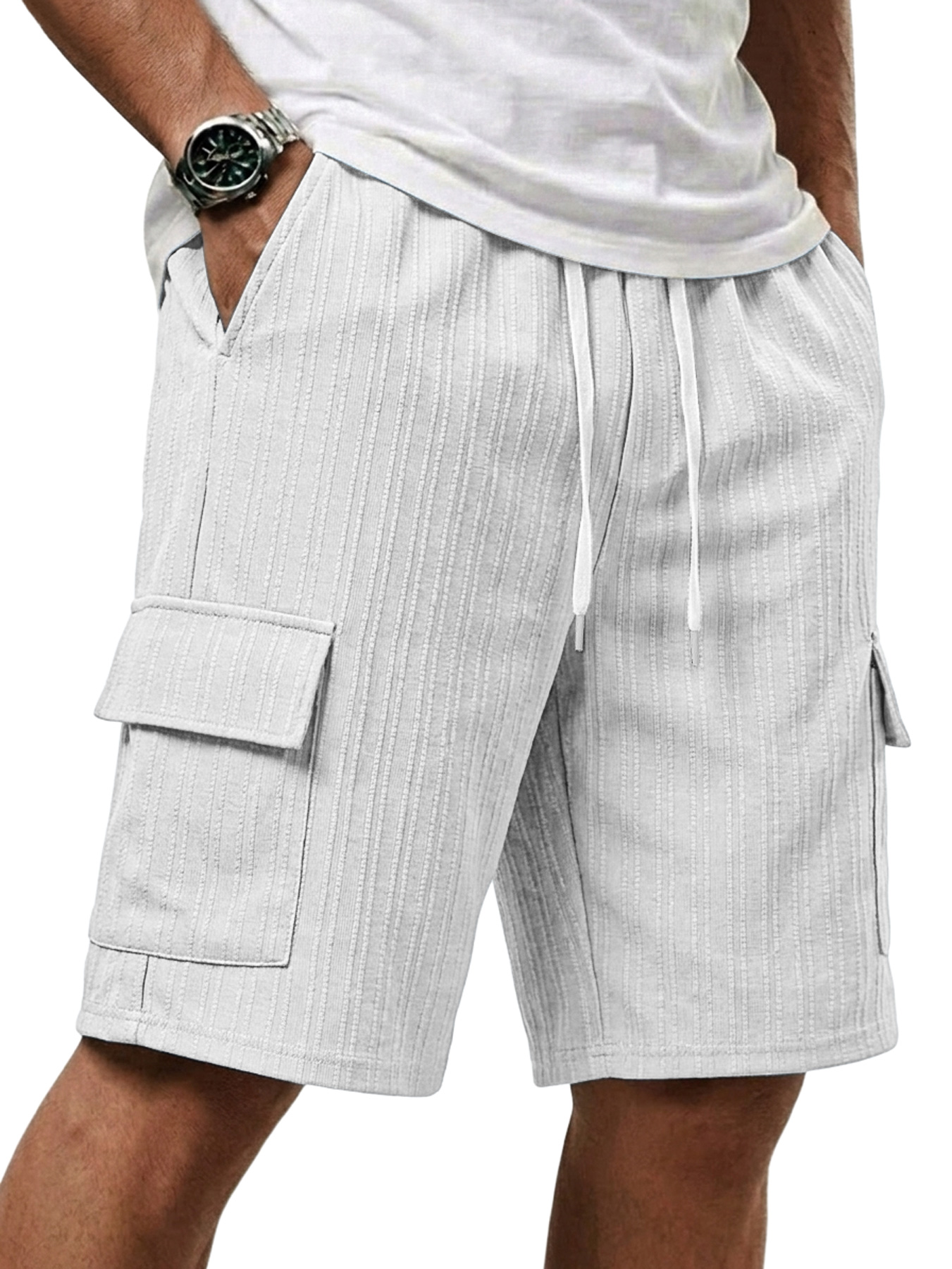 Men's Jacquard Textured Multi-pocket Casual Loose Shorts