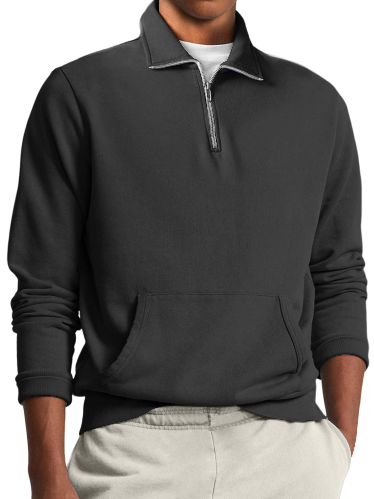 Men's Stand Collar Zipper Casual Loose Solid Color Sweatshirt