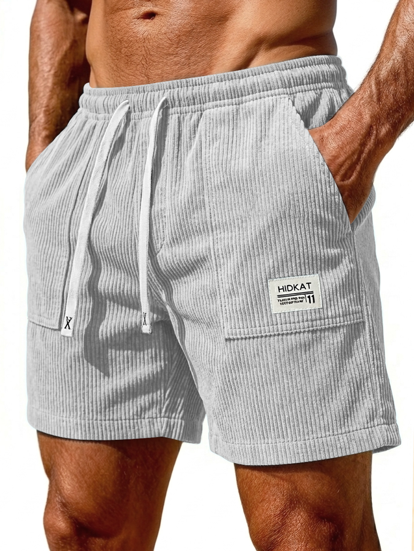 Men's Retro Corduroy Patch Pocket Embroidered Logo Casual Shorts