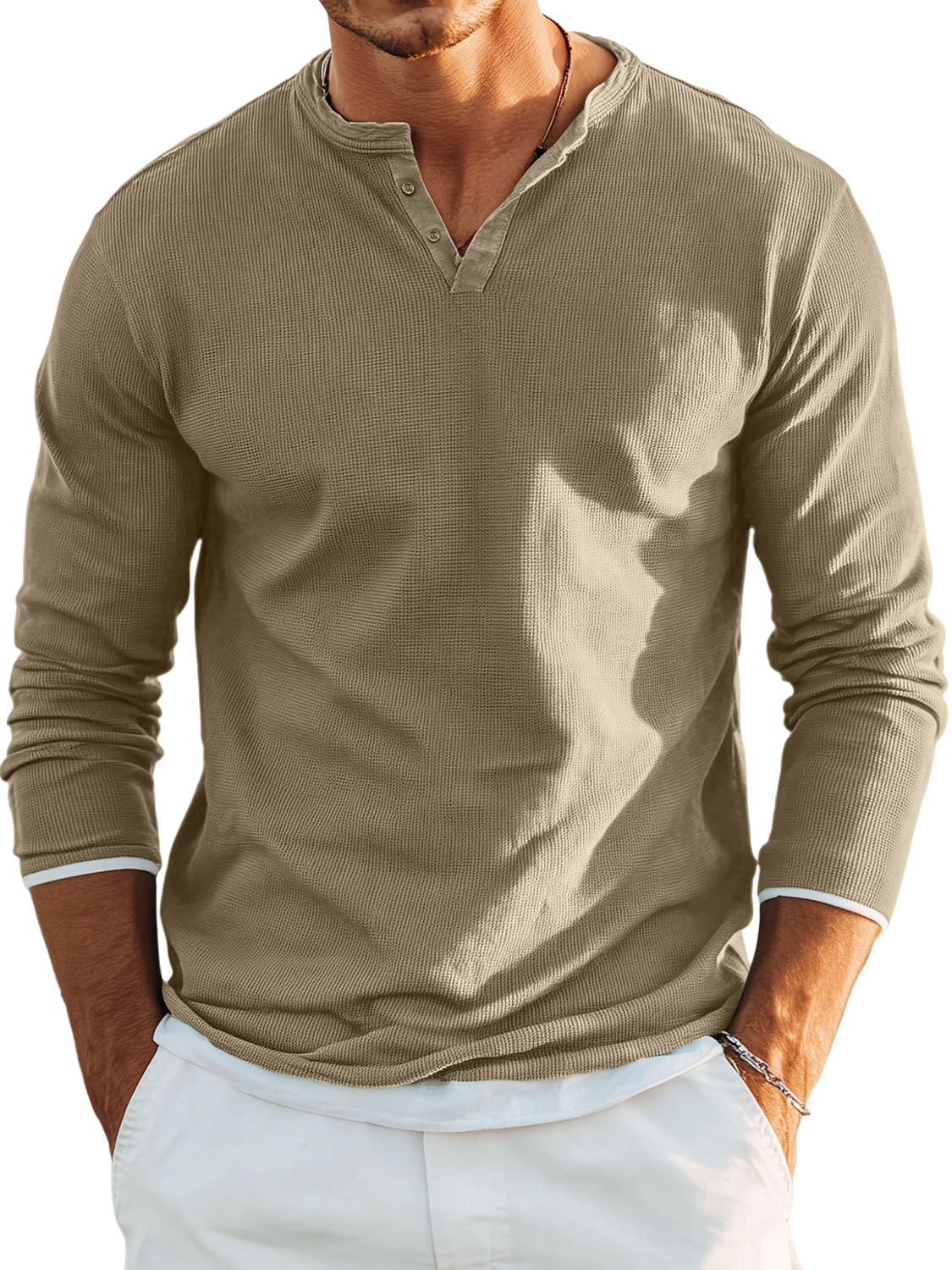 Men's Retro Casual Button Up Comfortable Solid Color Short Sleeve Henley Shirt