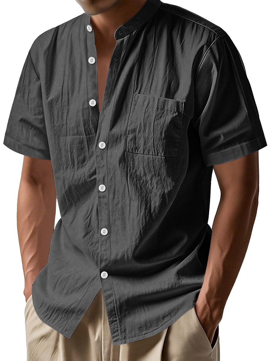 Men's Daily Stand-up Collar Casual Comfortable Short-sleeved Shirt