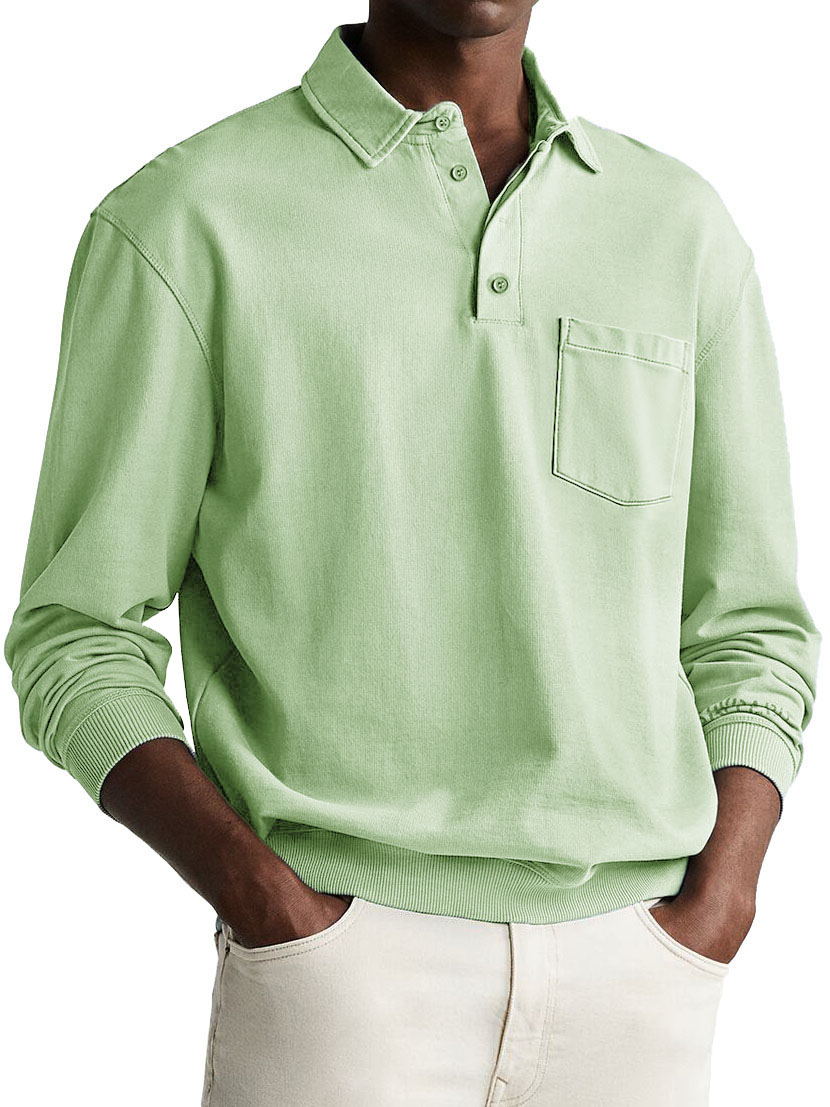 Men's Fashion Daily Casual Lapel Pocket Long Sleeve Loose Polo Shirt