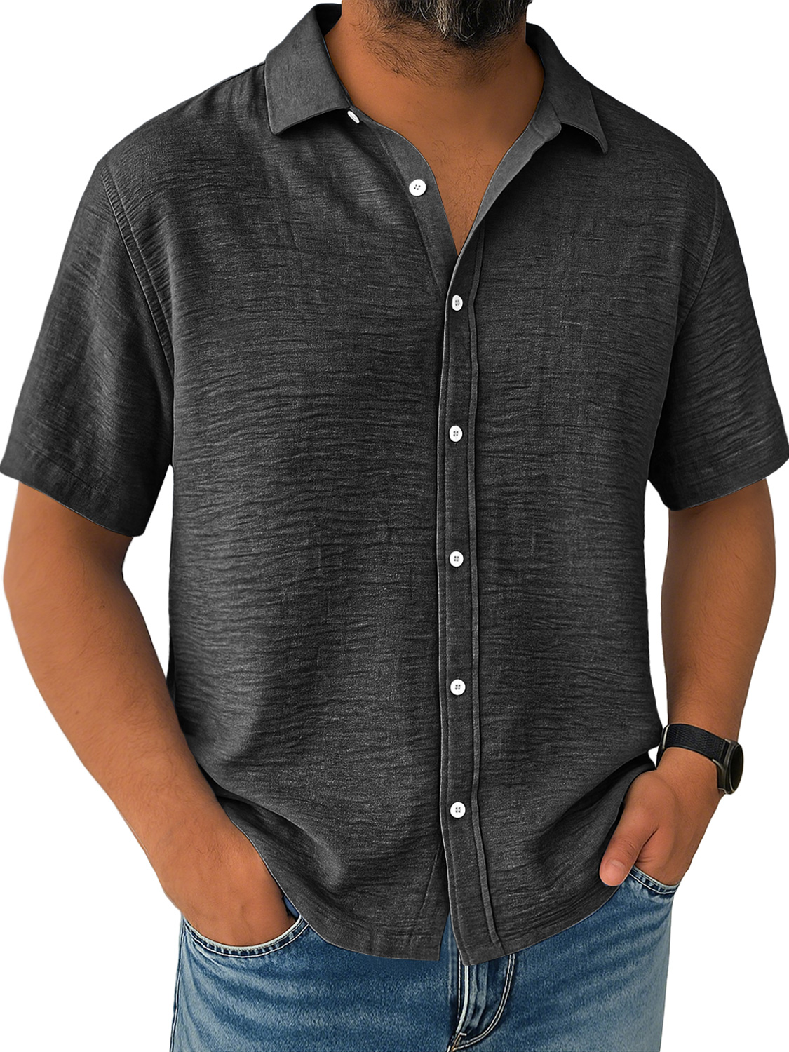 Men's Daily Loose Casual Breathable Solid Color Button Long Sleeve Shirt