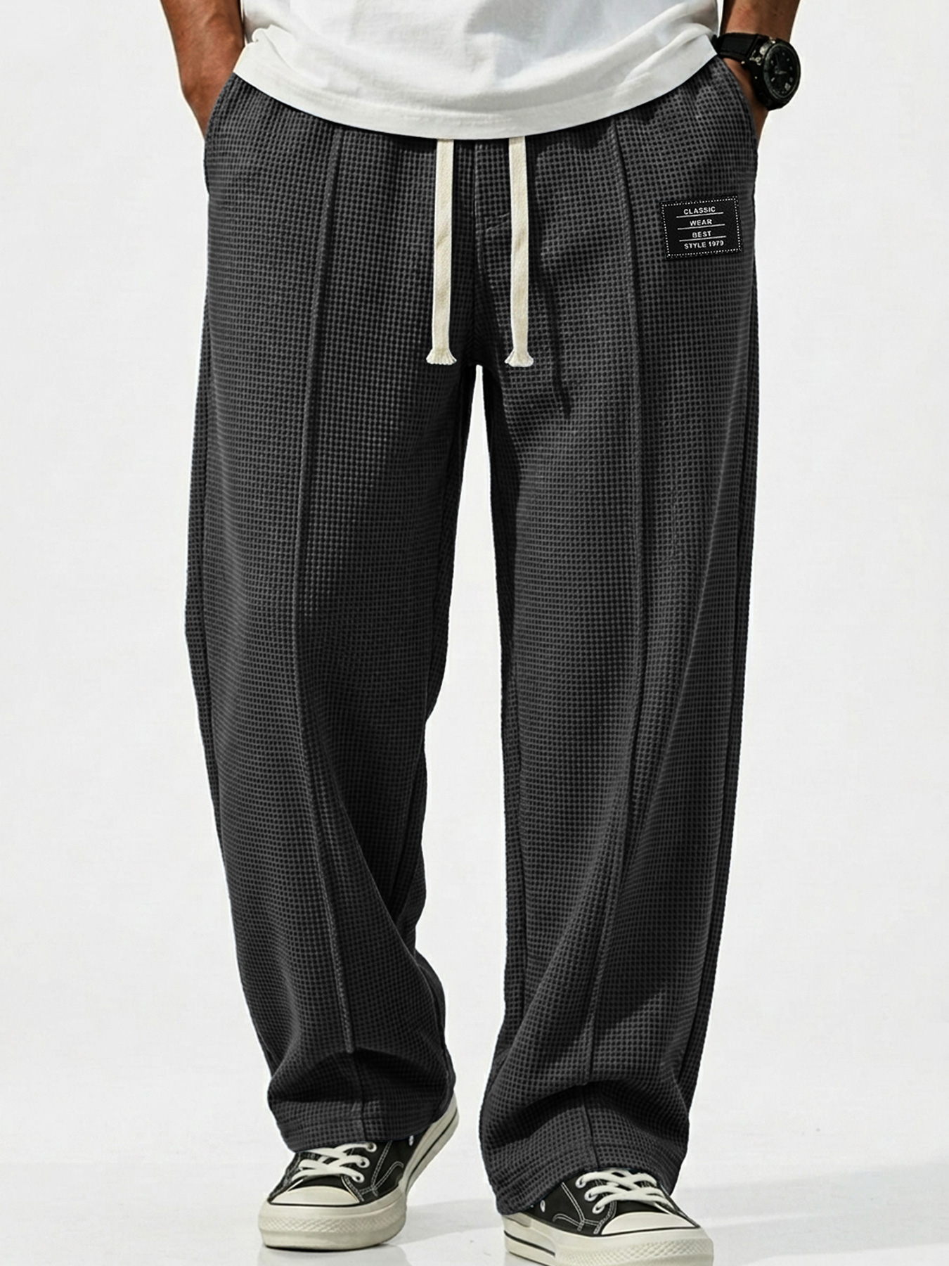 Men's Waffle Breathable Embroidered Logo Casual Trousers