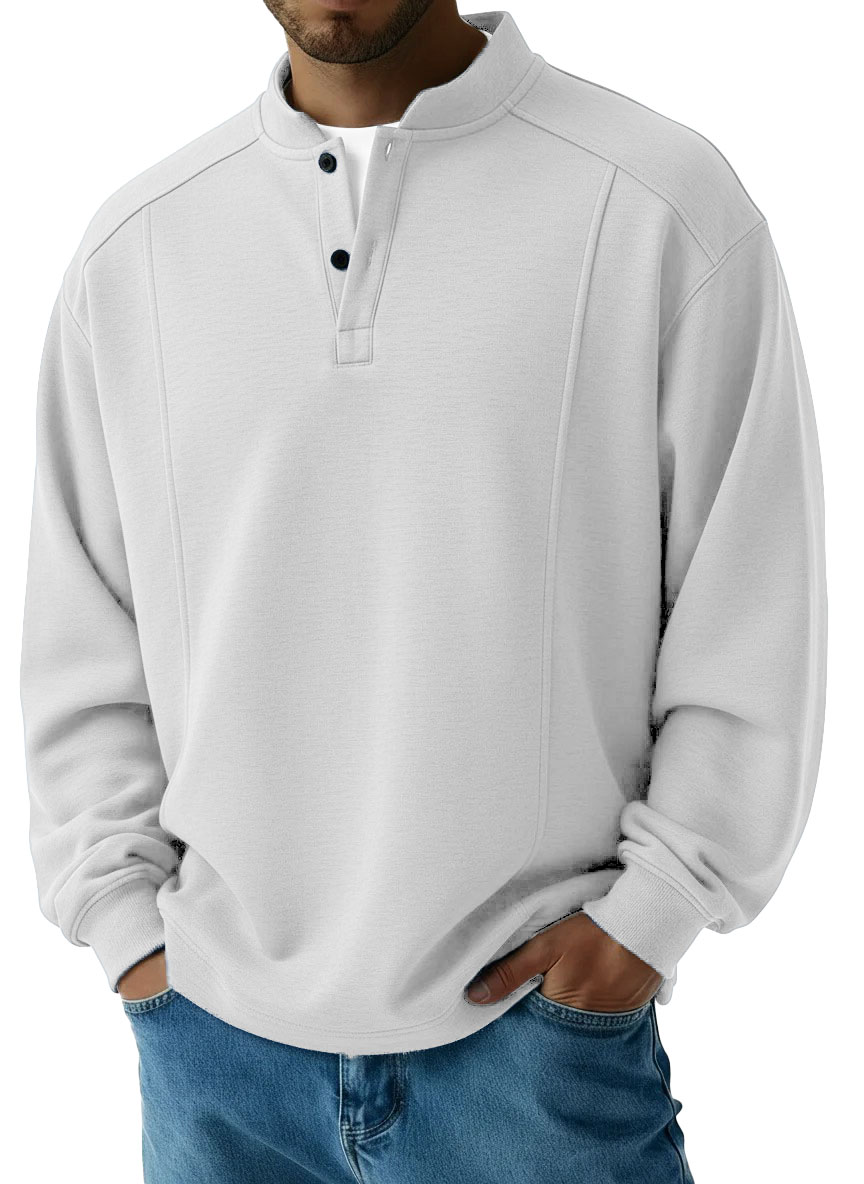 Men's Fashionable Casual Patchwork Stand Collar Long-Sleeved Henley Shirt