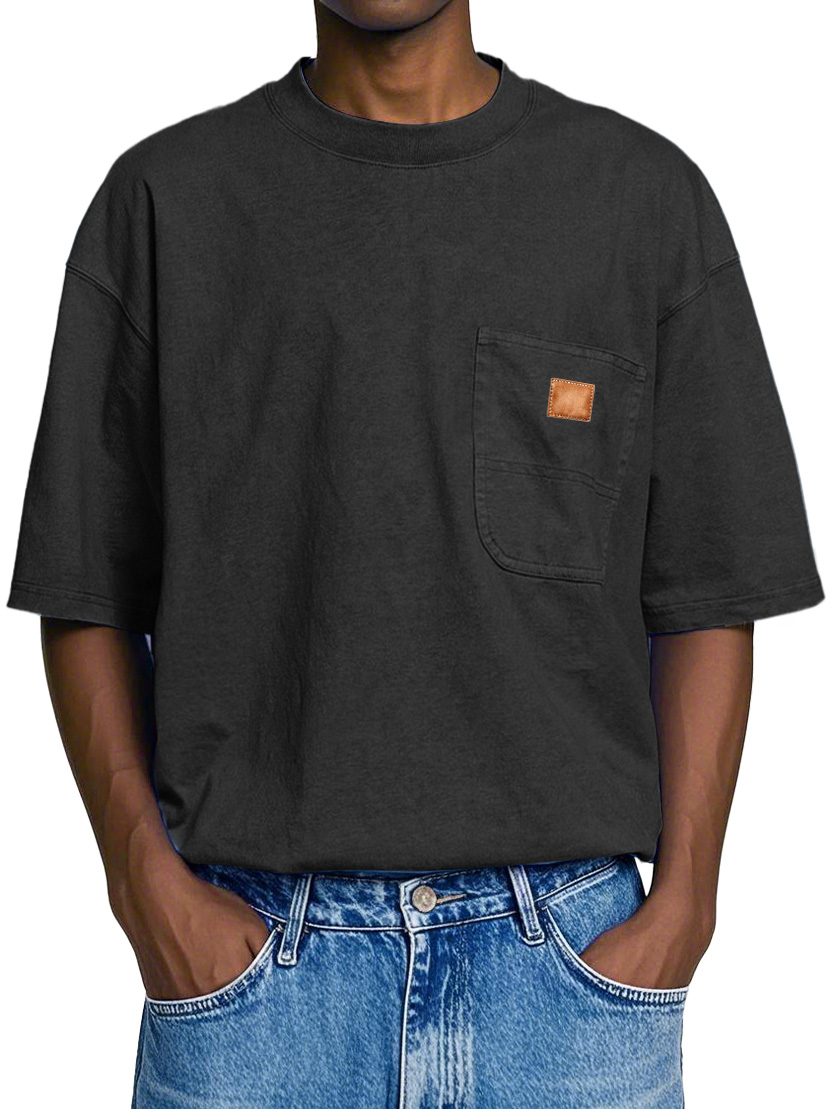 Men's Retro Round Neck Pocket Casual Workwear Short Sleeve T-Shirt