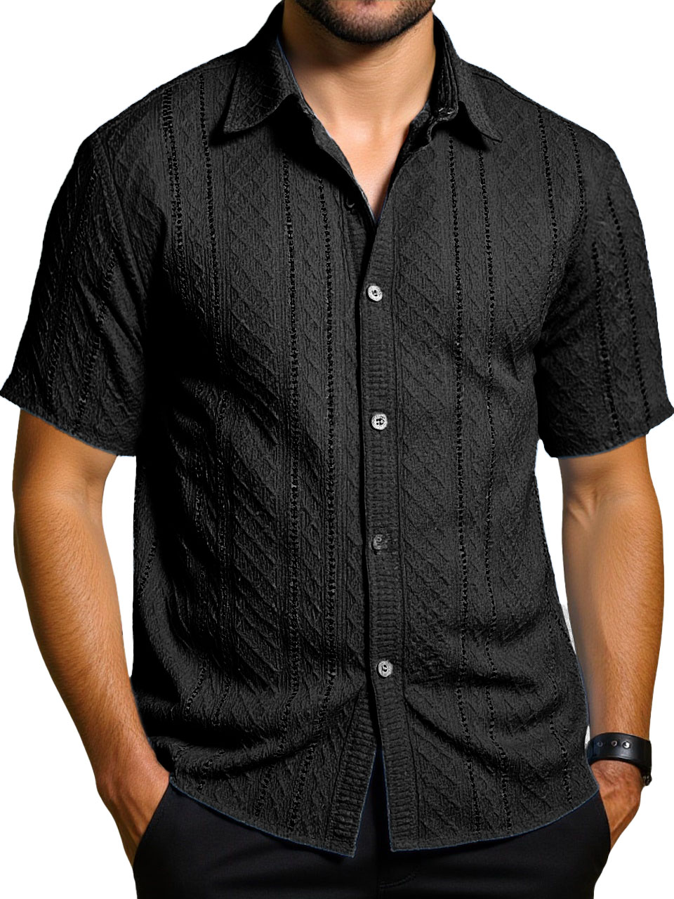 Men's Fashion Daily Casual Jacquard Fabric Short-sleeved Lapel Shirt