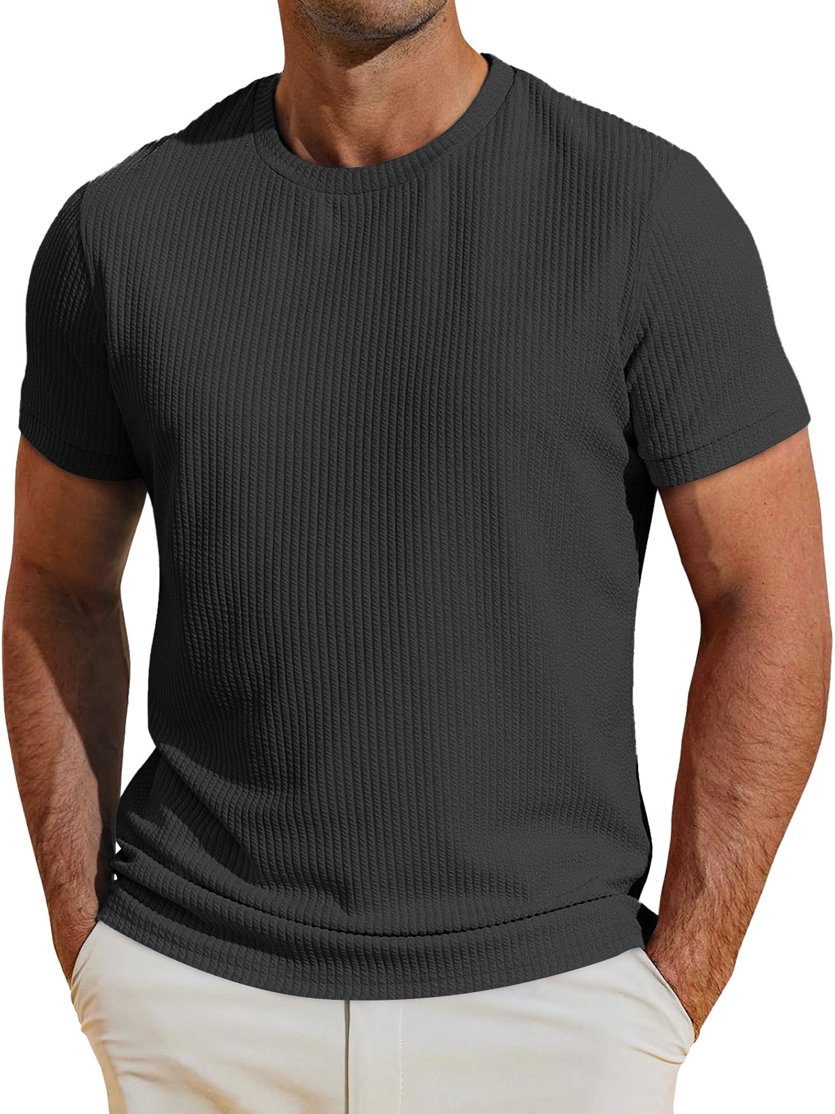 Men's Daily Round Neck Casual Solid Color Short-sleeved T-shirt