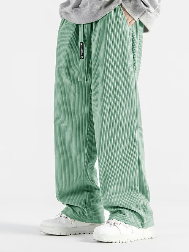 Men's Stylish Casual Loose-fitting Textured Fabric Pants With Pockets And Drawstrings And An Elastic Waistband