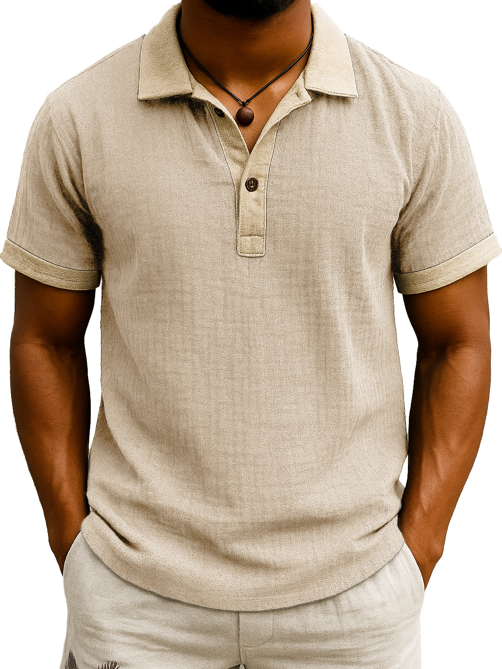 Men's Fashion Retro Hemp Fabric Patchwork Contrast Color Short-sleeved Polo Shirt
