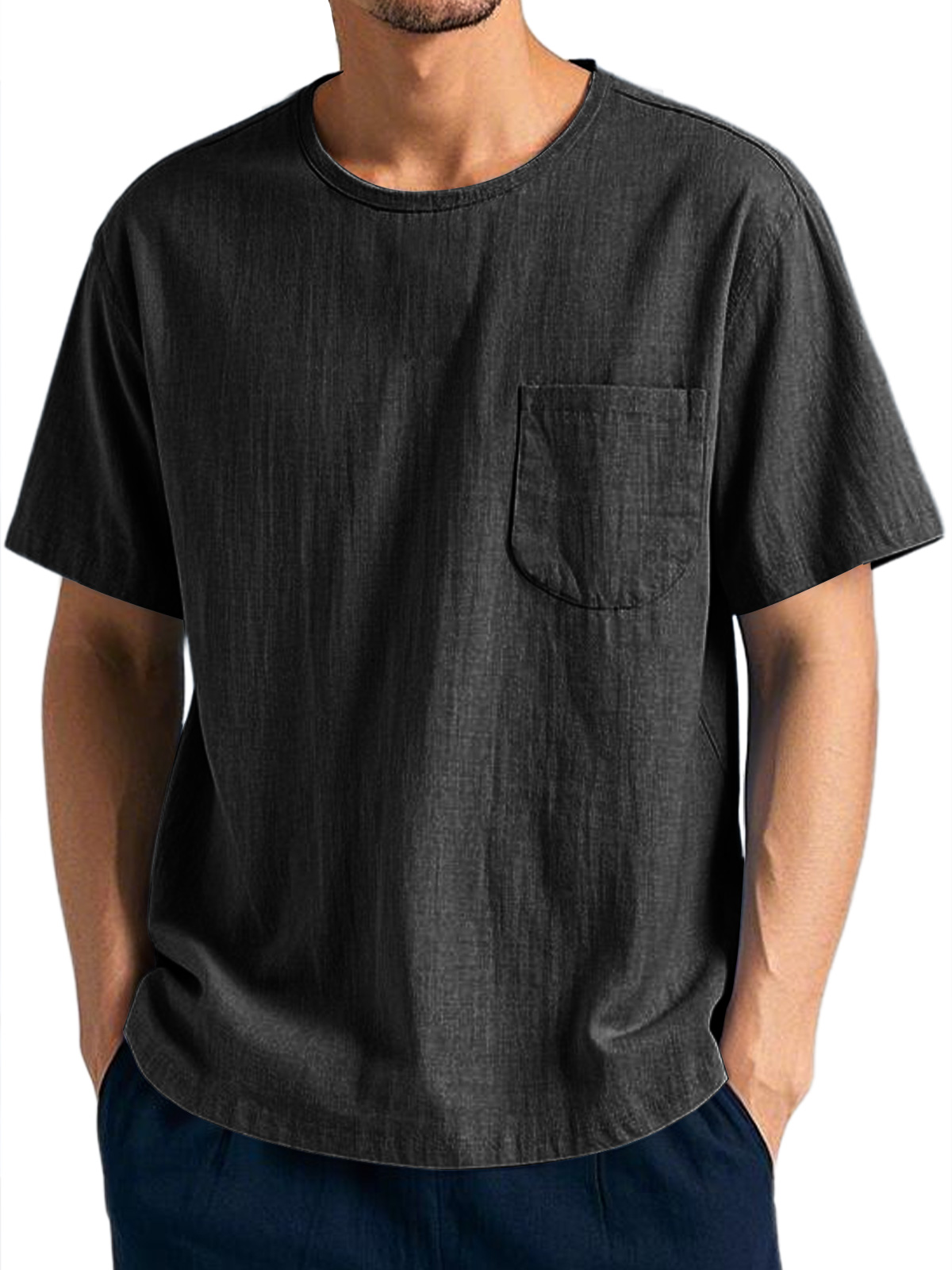 Men's Everyday Casual Round Neck Pocket Comfort Short Sleeve T-Shirt