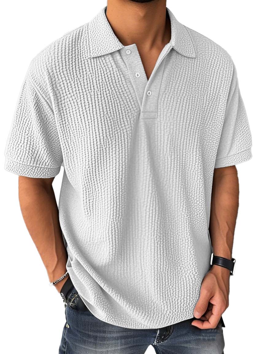 Men's Fashion Casual Bubble Wrinkled Fabric Short-sleeved Polo Shirt