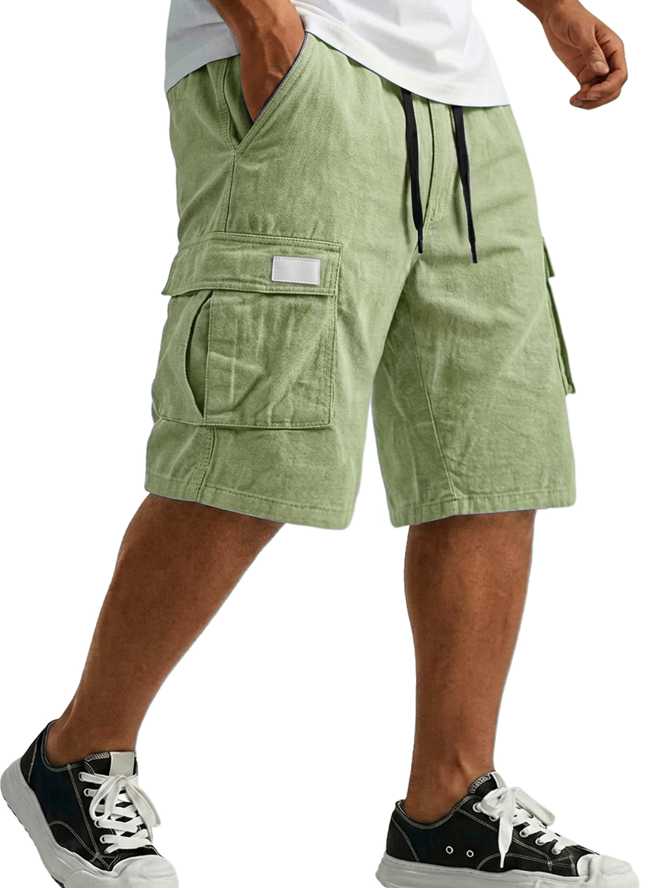 Men's Pure Cotton Multi-pocket Embroidered Leather Label Casual Work Shorts