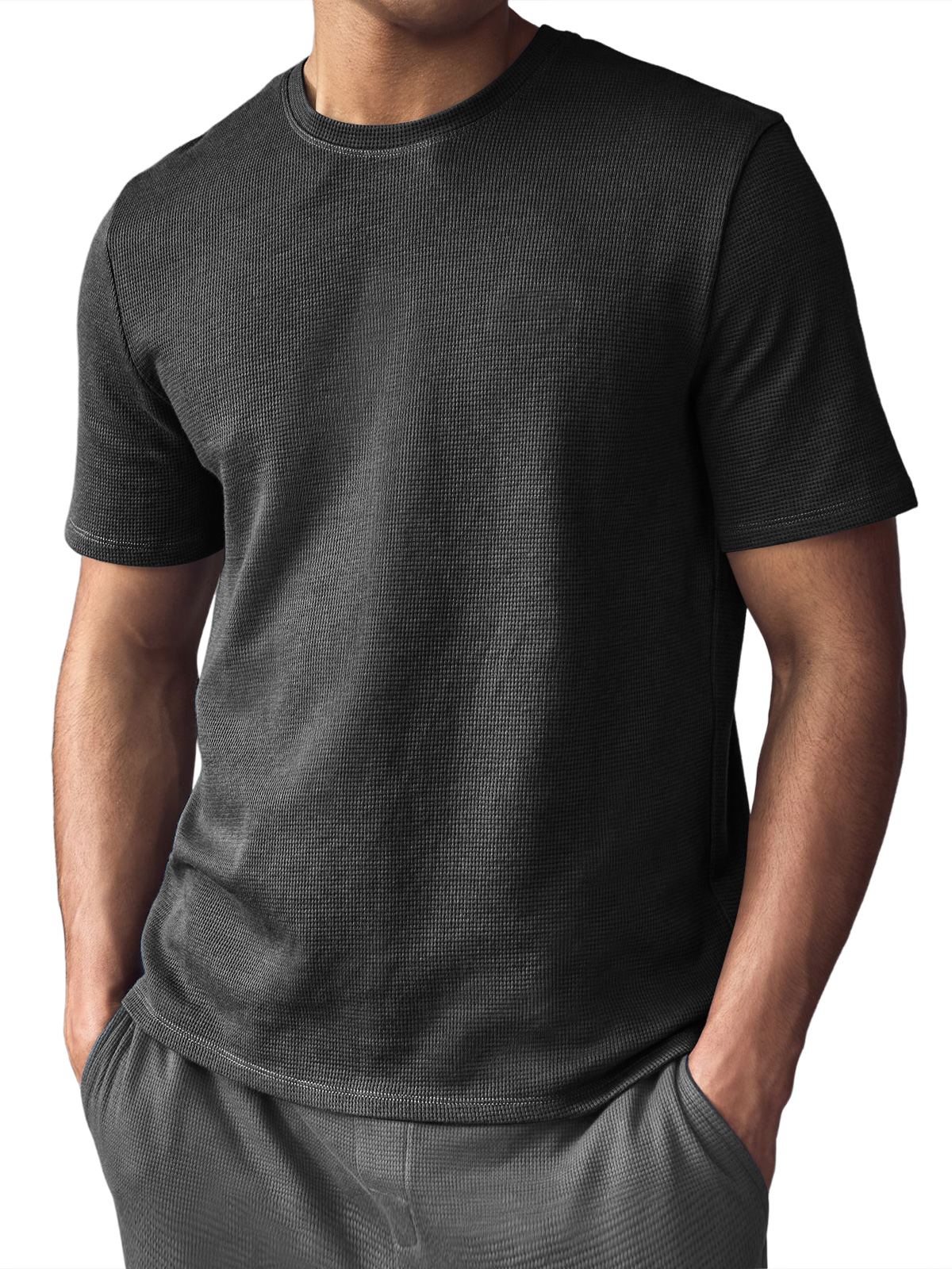 Men's Waffle Crew Neck Casual Comfortable Short Sleeve T-Shirt
