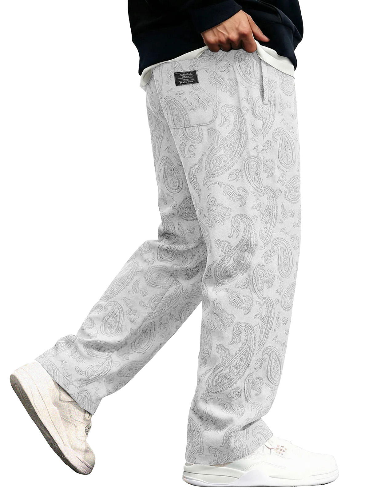 Men's Fashionable Casual Paisley Fabric Loose-Fit Pocket Trousers